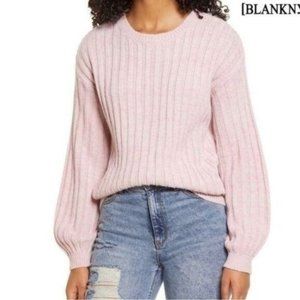 BlankNYC Ribbed Knit Puff Sleeve Crewneck Pullover Sweater Ballon Sleeve Size M
